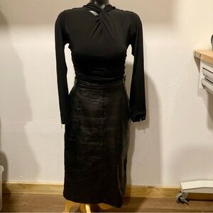 Vintage Black Leather Skirt 29” Long